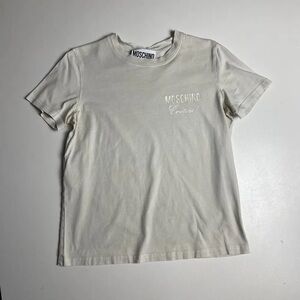 Moschino Cream Tee with Logo Embroidery